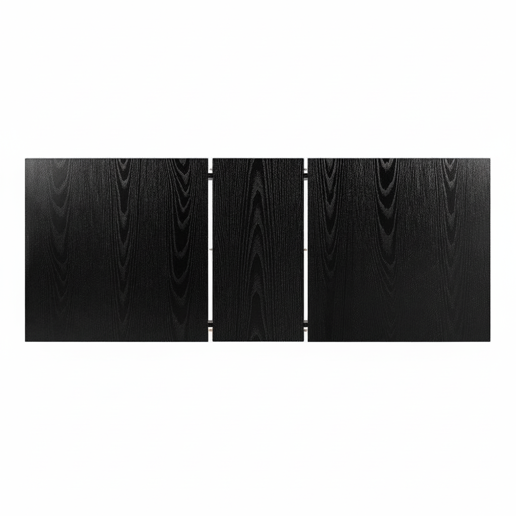 Direct Furniture Depot Oren black woodgrain extension dining table top view showing the extended middle section