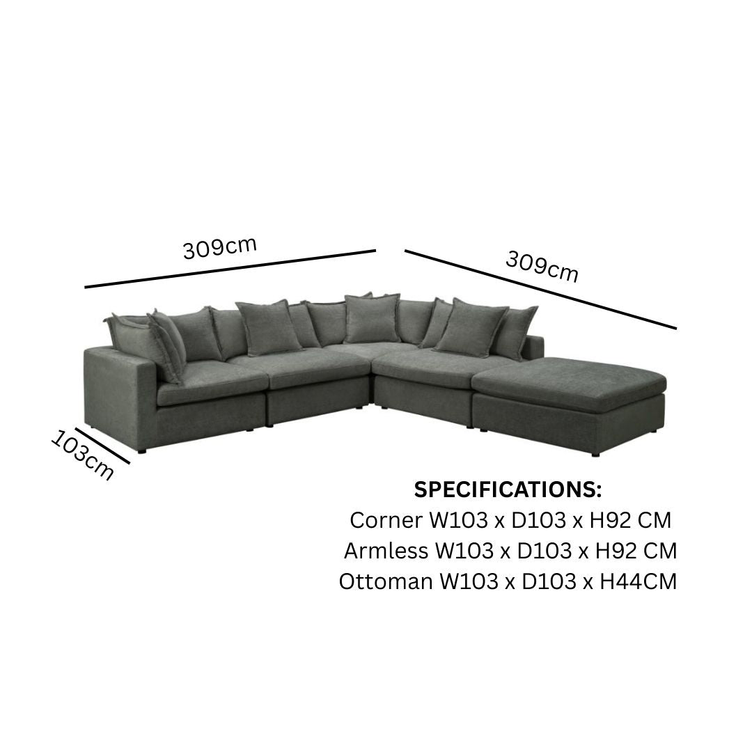 Elix Fabric Modular Corner Lounge with Ottoman