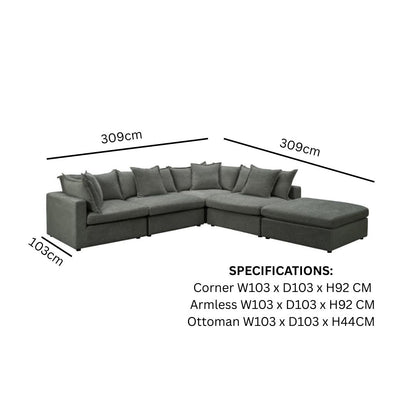 Elix Fabric Modular Corner Lounge with Ottoman
