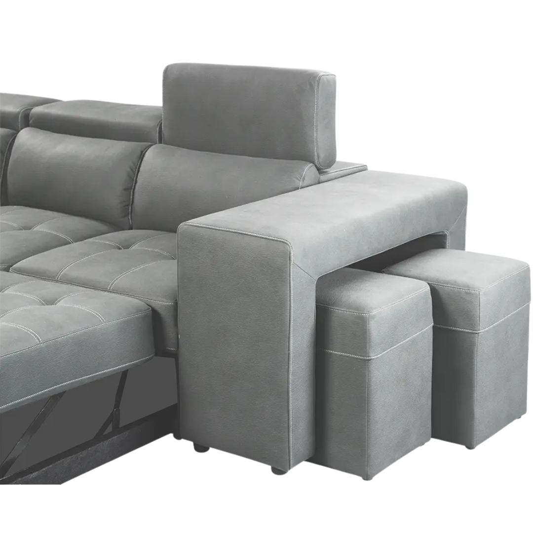 Luna L Shape Sofa Bed with 1 Storage Ottoman & 2 Side Ottomans