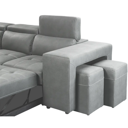 Luna L Shape Sofa Bed with 1 Storage Ottoman & 2 Side Ottomans