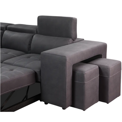 Luna L Shape Sofa Bed with 1 Storage Ottoman & 2 Side Ottomans