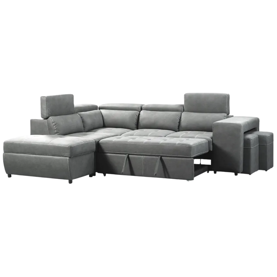 Luna L Shape Sofa Bed with 1 Storage Ottoman & 2 Side Ottomans