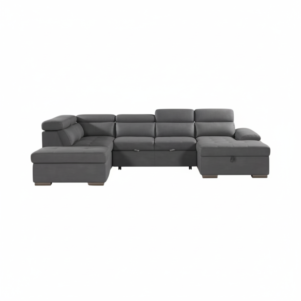 Ravello Rhino Fabric 5 Seater Sofa Bed with Storage Chaise & Storage Ottoman