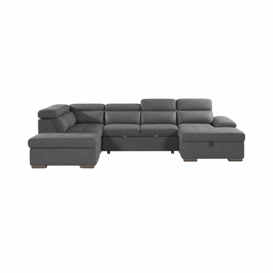 Ravello Rhino Fabric 5 Seater Sofa Bed with Storage Chaise & Storage Ottoman