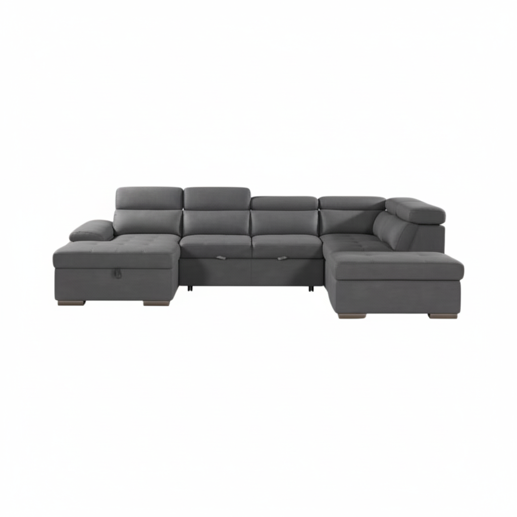 Ravello Rhino Fabric 5 Seater Sofa Bed with Storage Chaise & Storage Ottoman