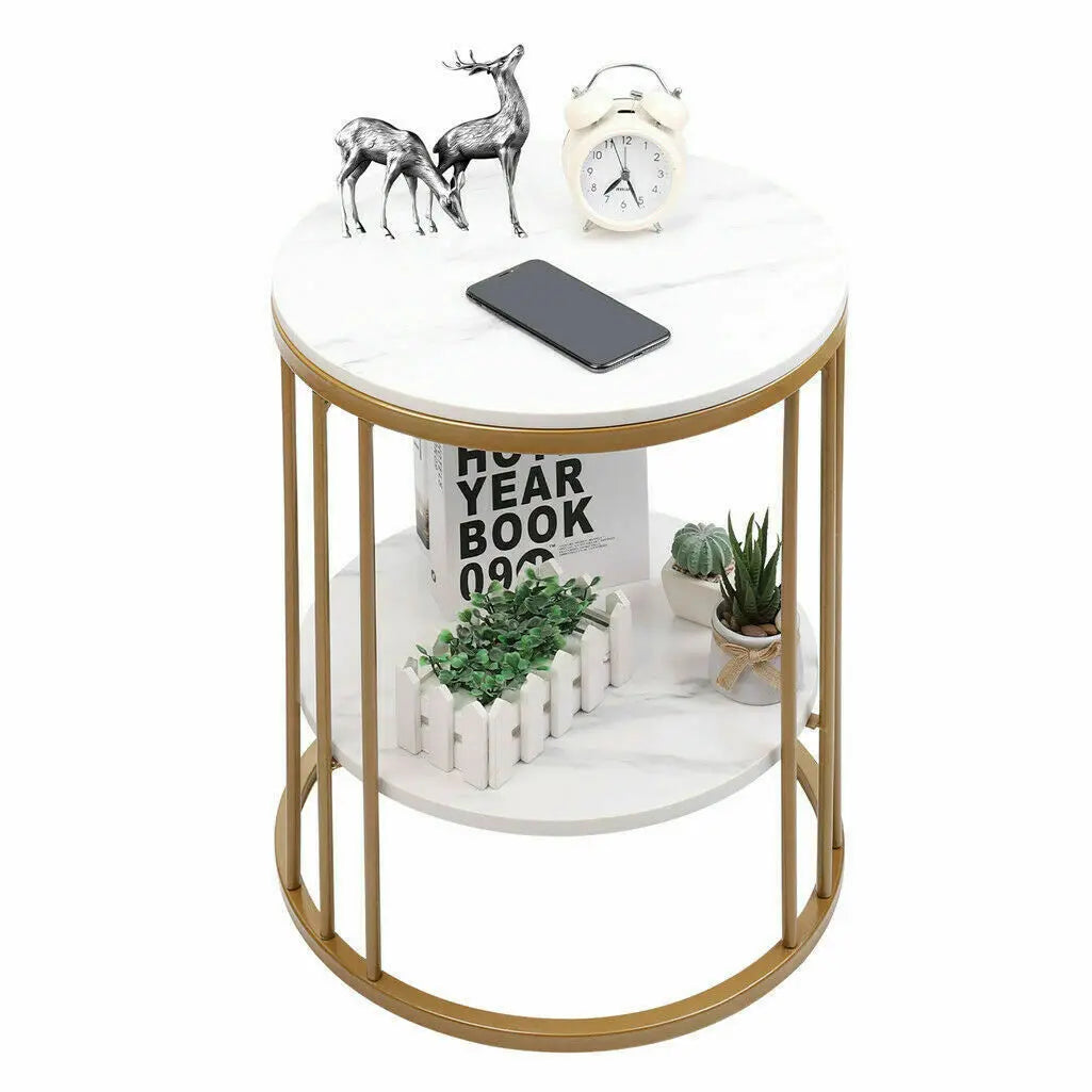 Hela 2-Tier White Marble Side Table