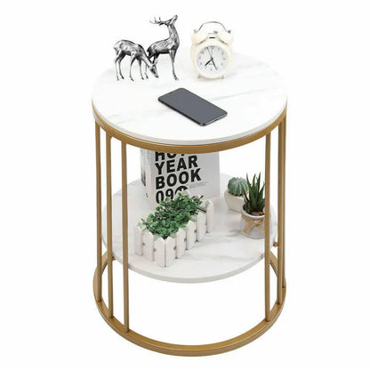 Hela 2-Tier White Marble Side Table