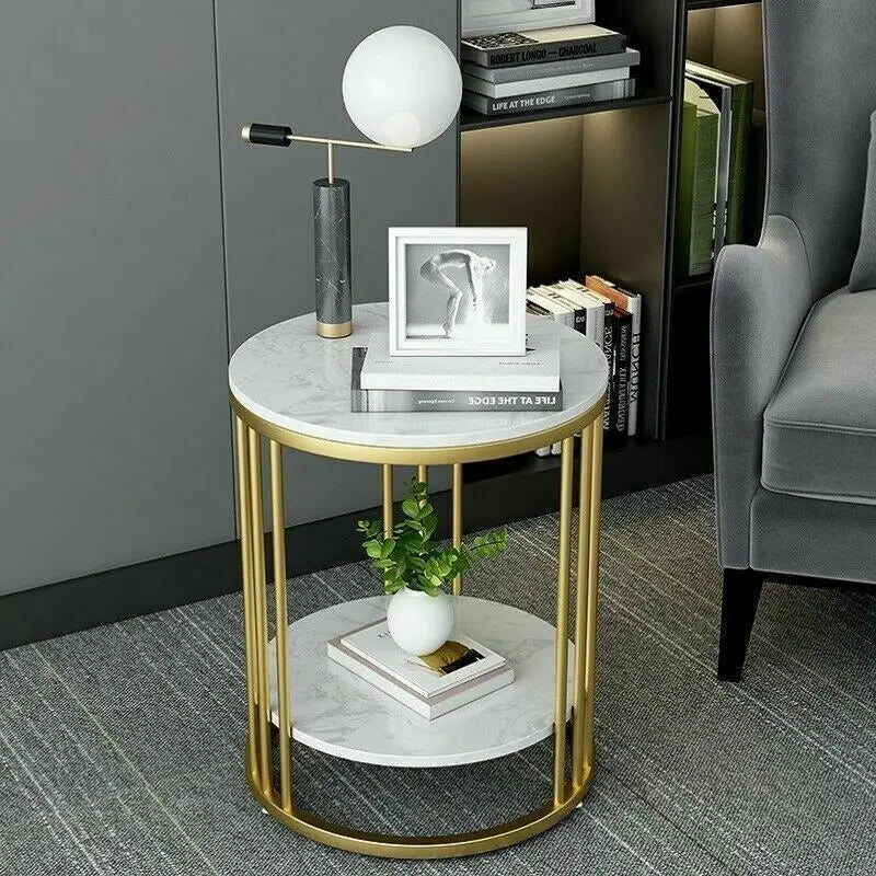 Hela 2-Tier White Marble Side Table