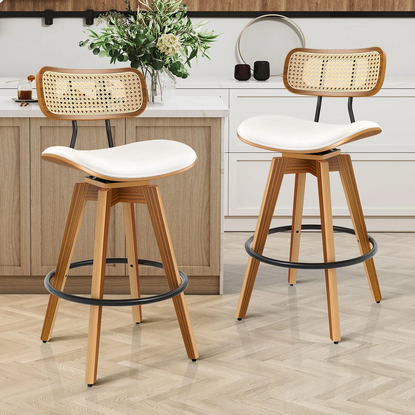 Elvara Swivel Rattan Bar Stool - Set of 2