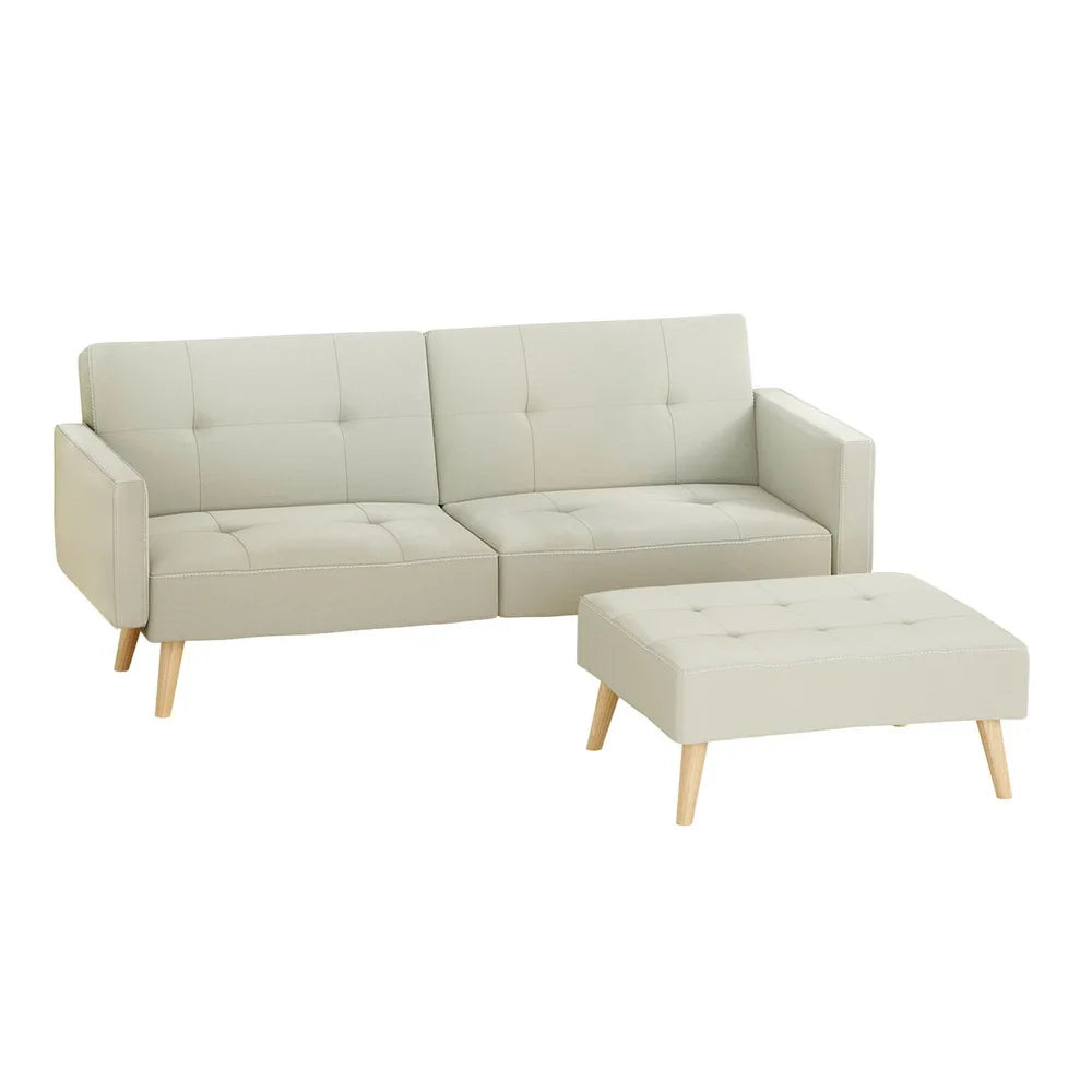 Roswell 3 Seater Fabric Sofa Bed & Ottoman - Beige