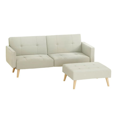 Roswell 3 Seater Fabric Sofa Bed & Ottoman - Beige