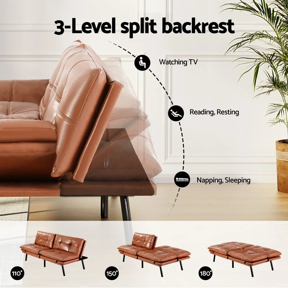 Dexter 3 Seater Sofa Bed & Adjustable Armrest - Jersey Brown