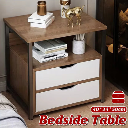 Modern Wood Bedside with 2 Drawers