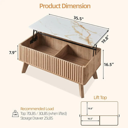 Cavo Marble Lift Top Coffee Table with Storage