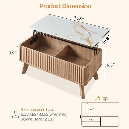 Cavo Marble Lift Top Coffee Table with Storage