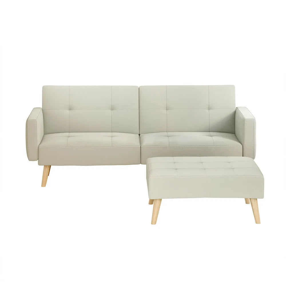 Roswell 3 Seater Fabric Sofa Bed & Ottoman - Beige