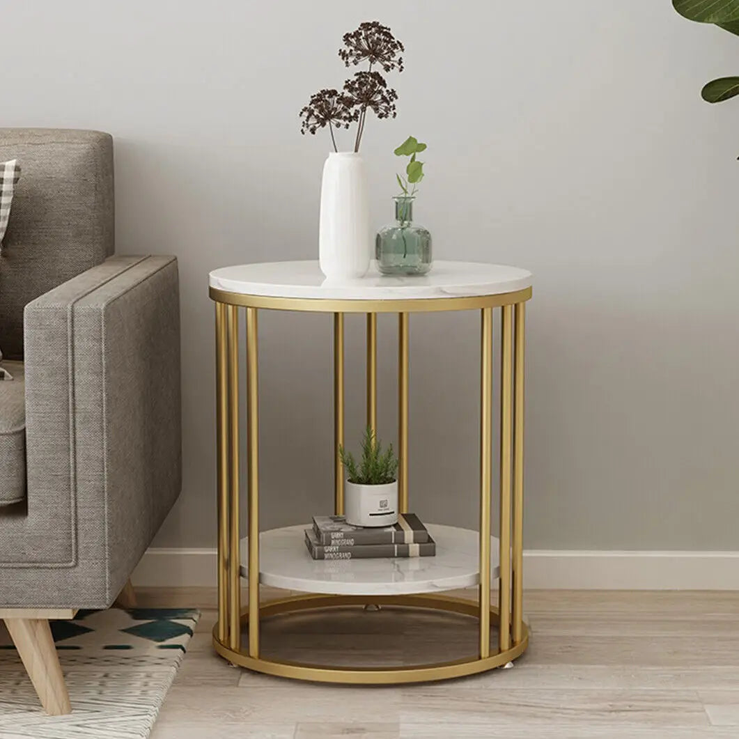 Hela 2-Tier White Marble Side Table