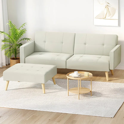 Roswell 3 Seater Fabric Sofa Bed & Ottoman - Beige