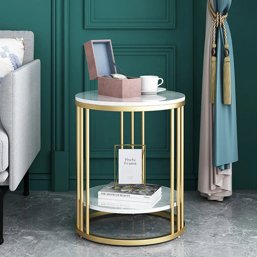 Hela 2-Tier White Marble Side Table