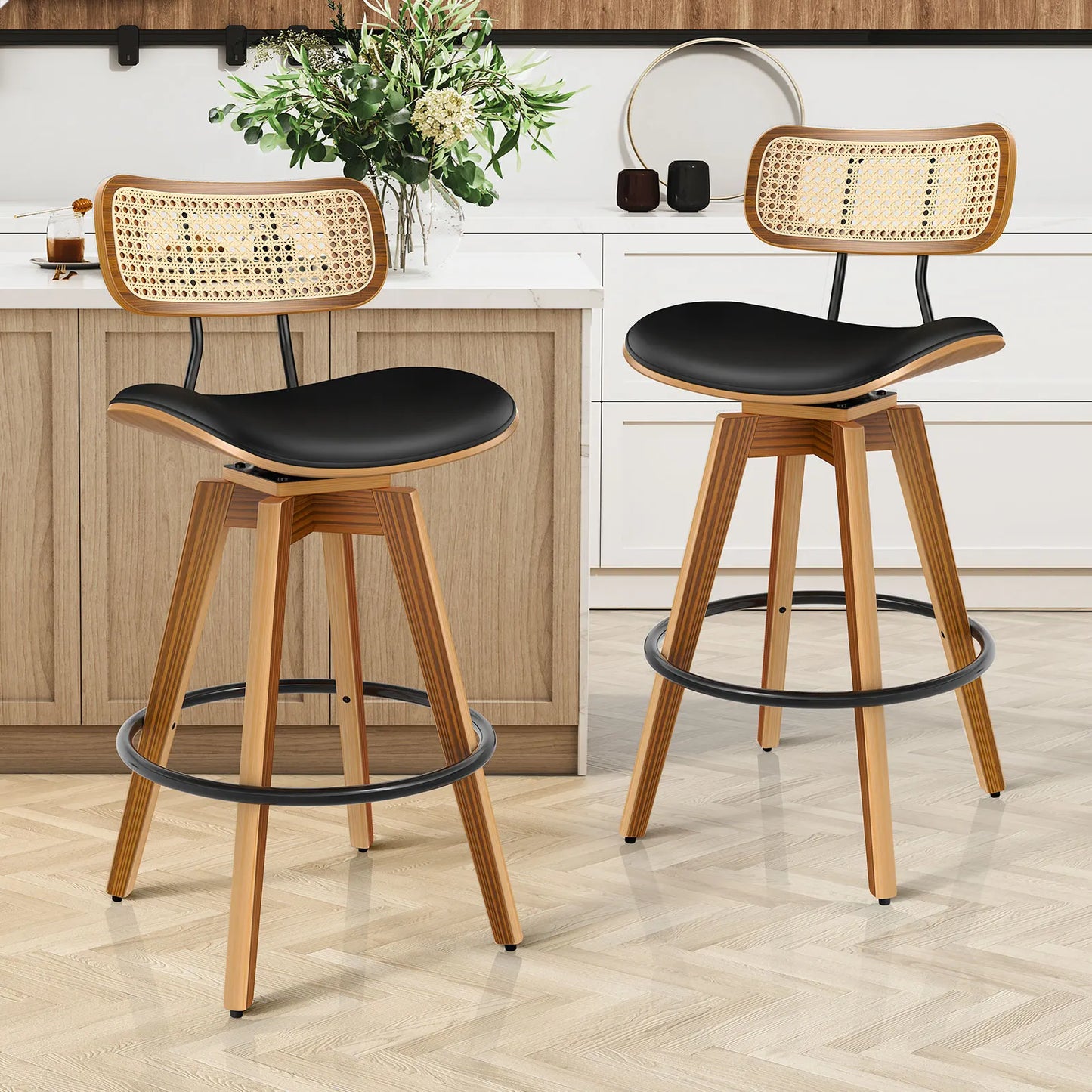 Elvara Swivel Rattan Bar Stool - Set of 2