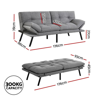 Doakes 3 Seater Fabric Sofa Bed - Grey