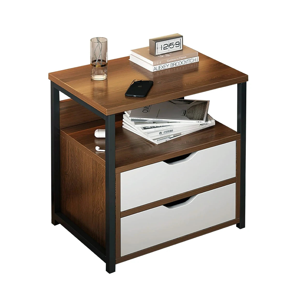 Modern Wood Bedside with 2 Drawers