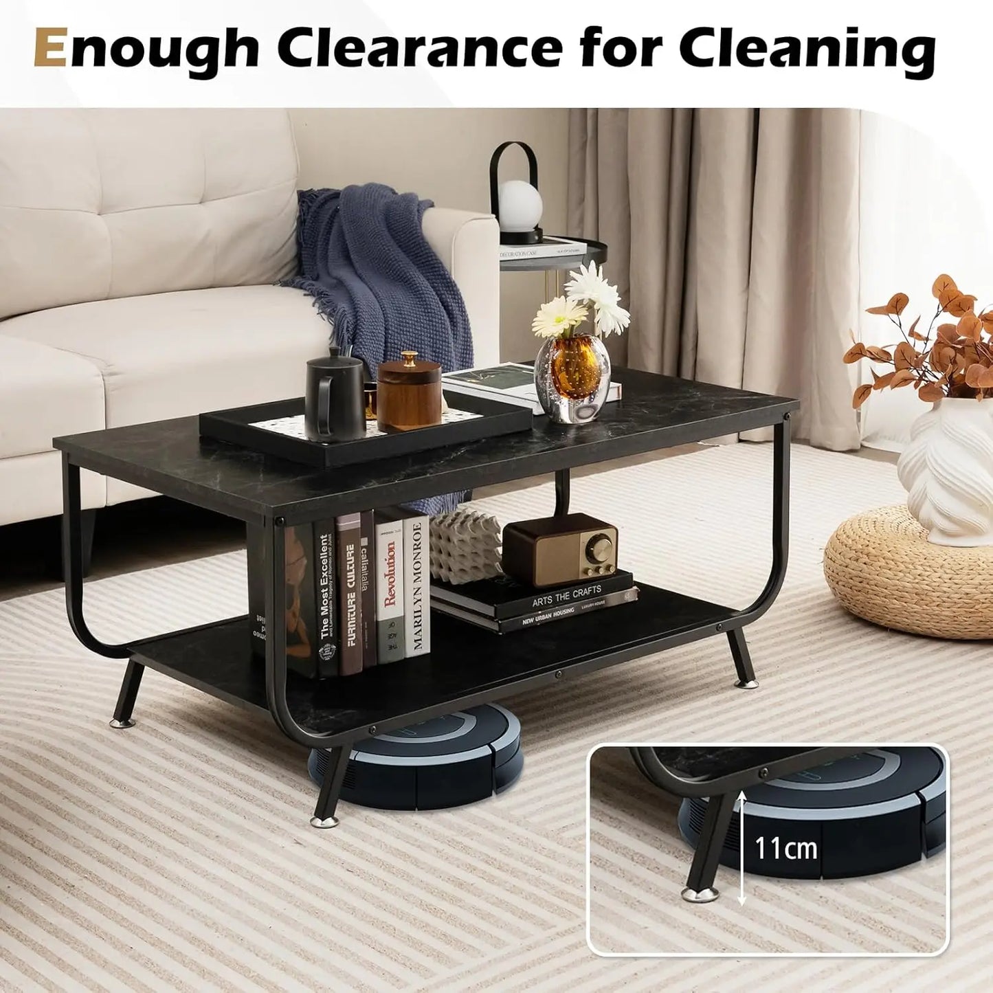 Elandra Marble Finish Midnight Black Coffee Table