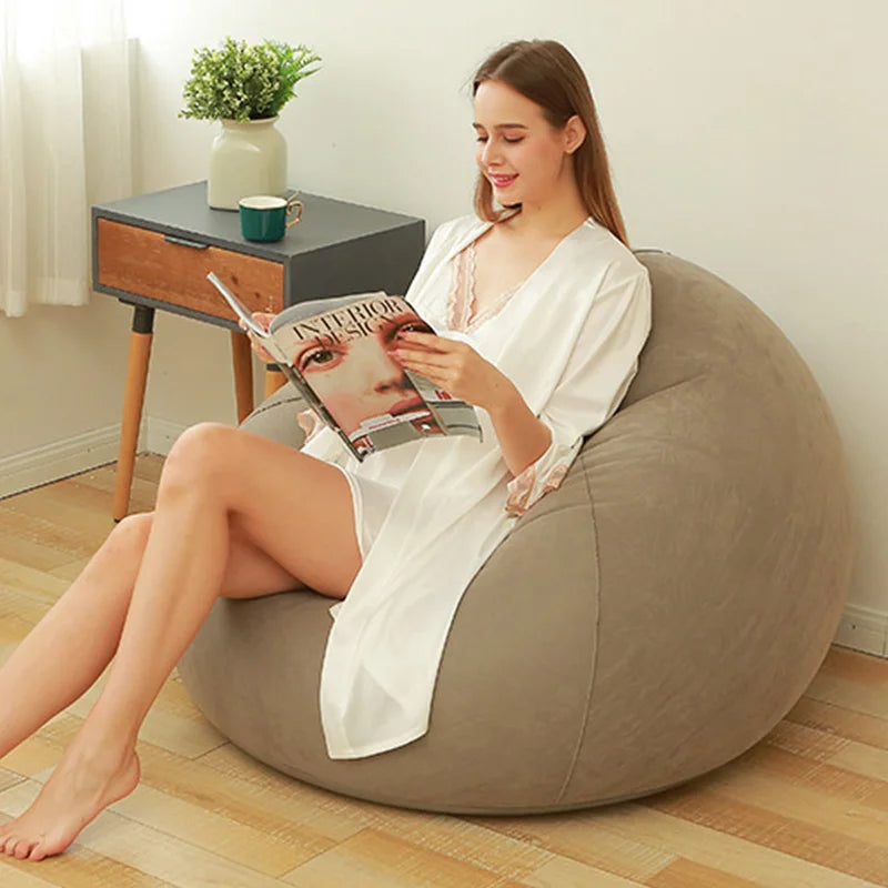 Khaki Inflatable Sofa - Portable Round Lazy Sofa Chair-1