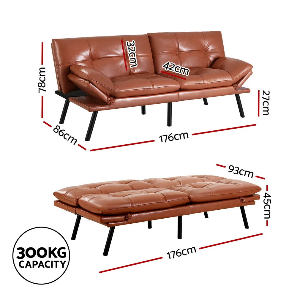 Dexter 3 Seater Sofa Bed & Adjustable Armrest - Jersey Brown
