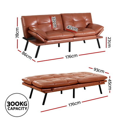 Dexter 3 Seater Sofa Bed & Adjustable Armrest - Jersey Brown