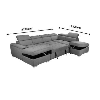 Ravello Rhino Fabric 5 Seater Sofa Bed with Storage Chaise & Storage Ottoman