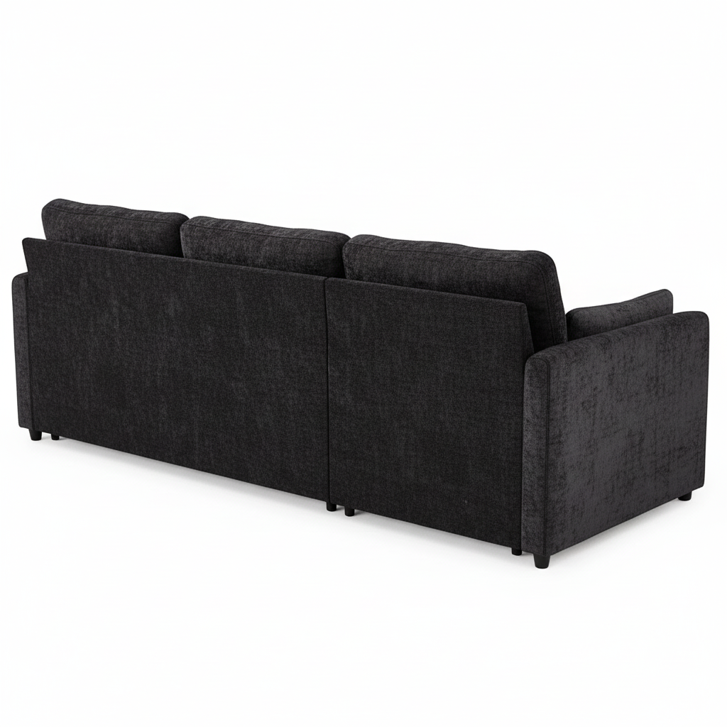 Direct Furniture Depot Aven 3 seater fabric lounge in charcoal grey, shown from the back view.