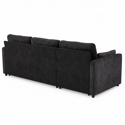 Direct Furniture Depot Aven 3 seater fabric lounge in charcoal grey, shown from the back view.