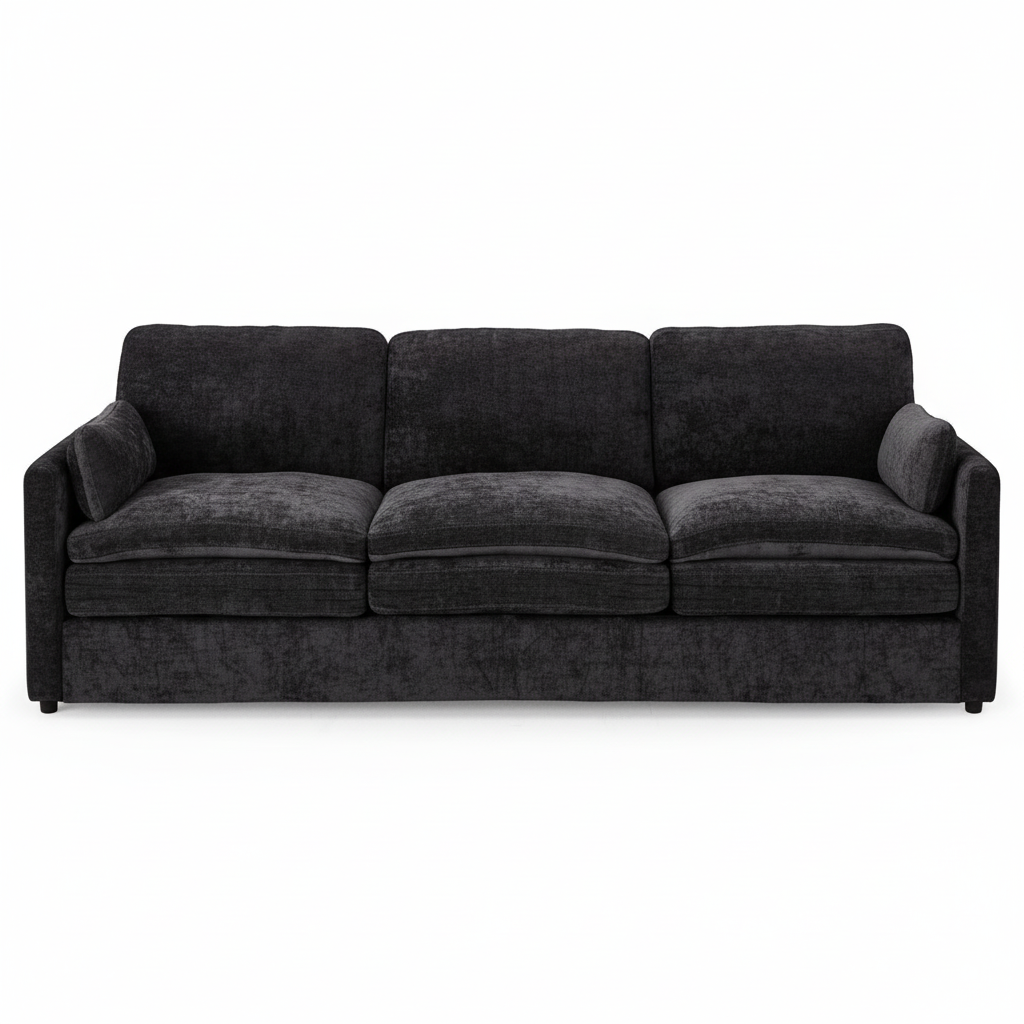 Direct Furniture Depot Aven 3 seater fabric lounge in charcoal grey with a modern box design and removable cushions