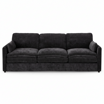 Direct Furniture Depot Aven 3 seater fabric lounge in charcoal grey with a modern box design and removable cushions
