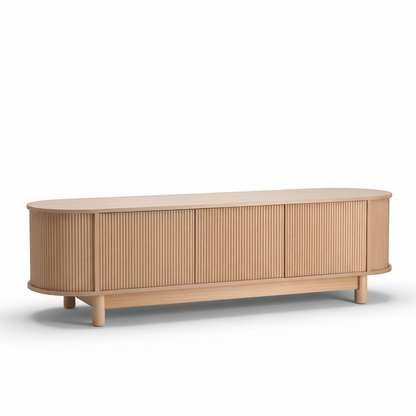 Direct Furniture Depot Aven 160cm TV unit in light wood with fluted cabinet doors and rounded edges.