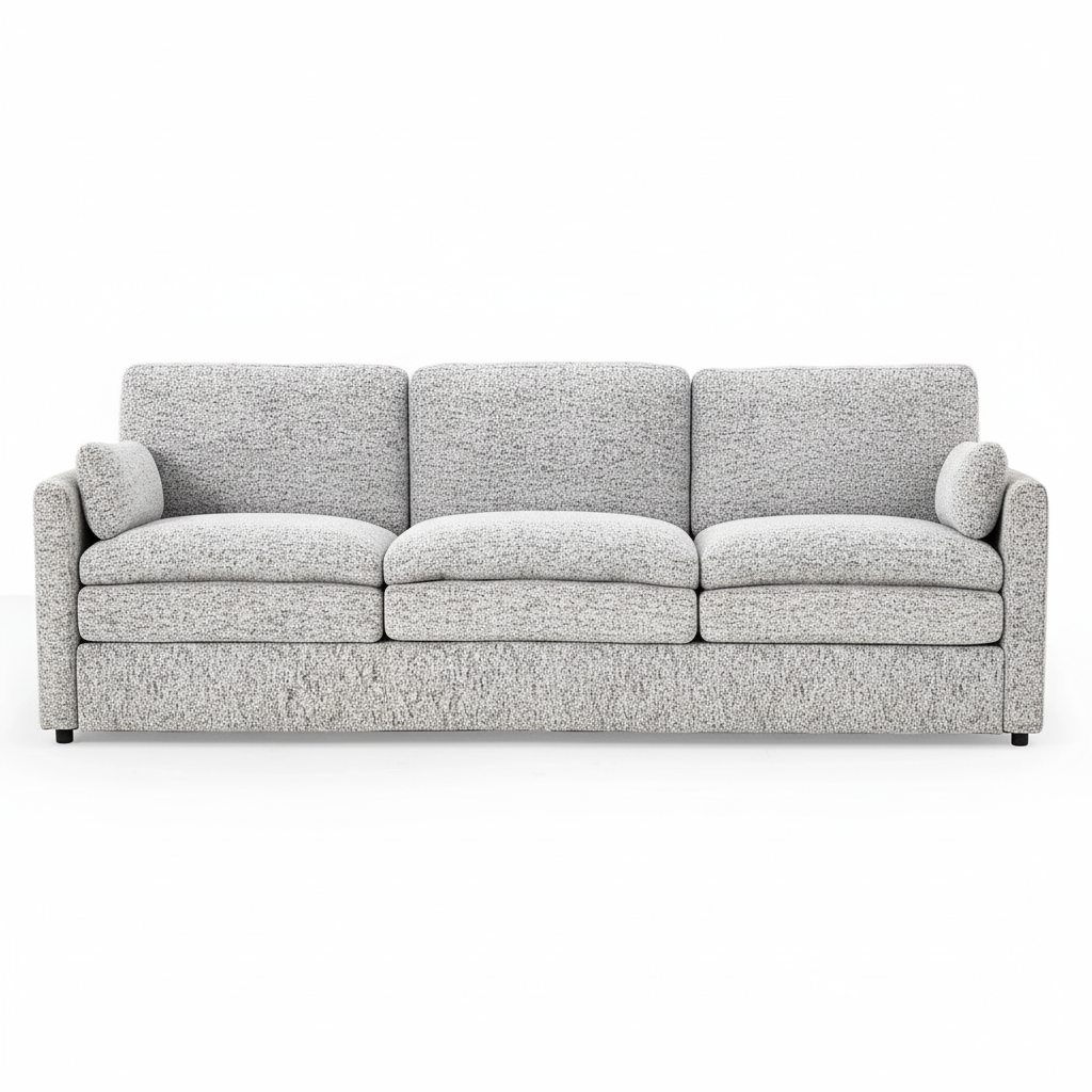 Direct Furniture Depot Aven 3 seater fabric lounge in a textured grey speckled finish with removable cushions.