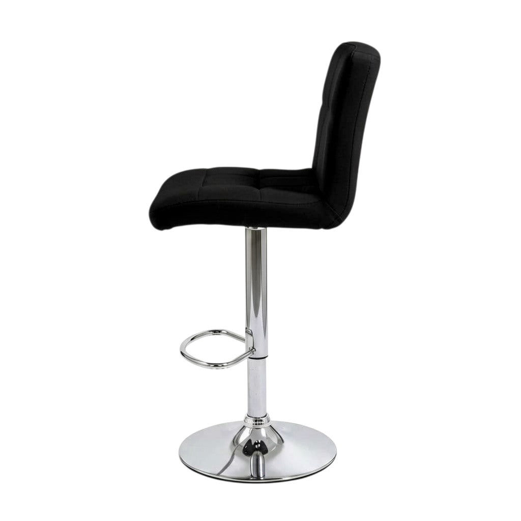Direct Furniture Depot black tufted faux leather adjustable bar stool with chrome pedestal base and footrest