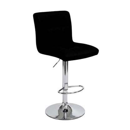 Direct Furniture Depot black tufted faux leather adjustable bar stool with a chrome pedestal base and footrest.