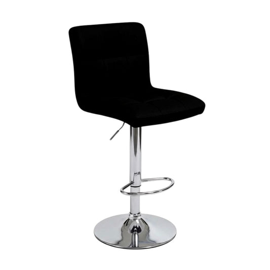 Direct Furniture Depot black tufted faux leather adjustable bar stool with a chrome pedestal base and footrest.