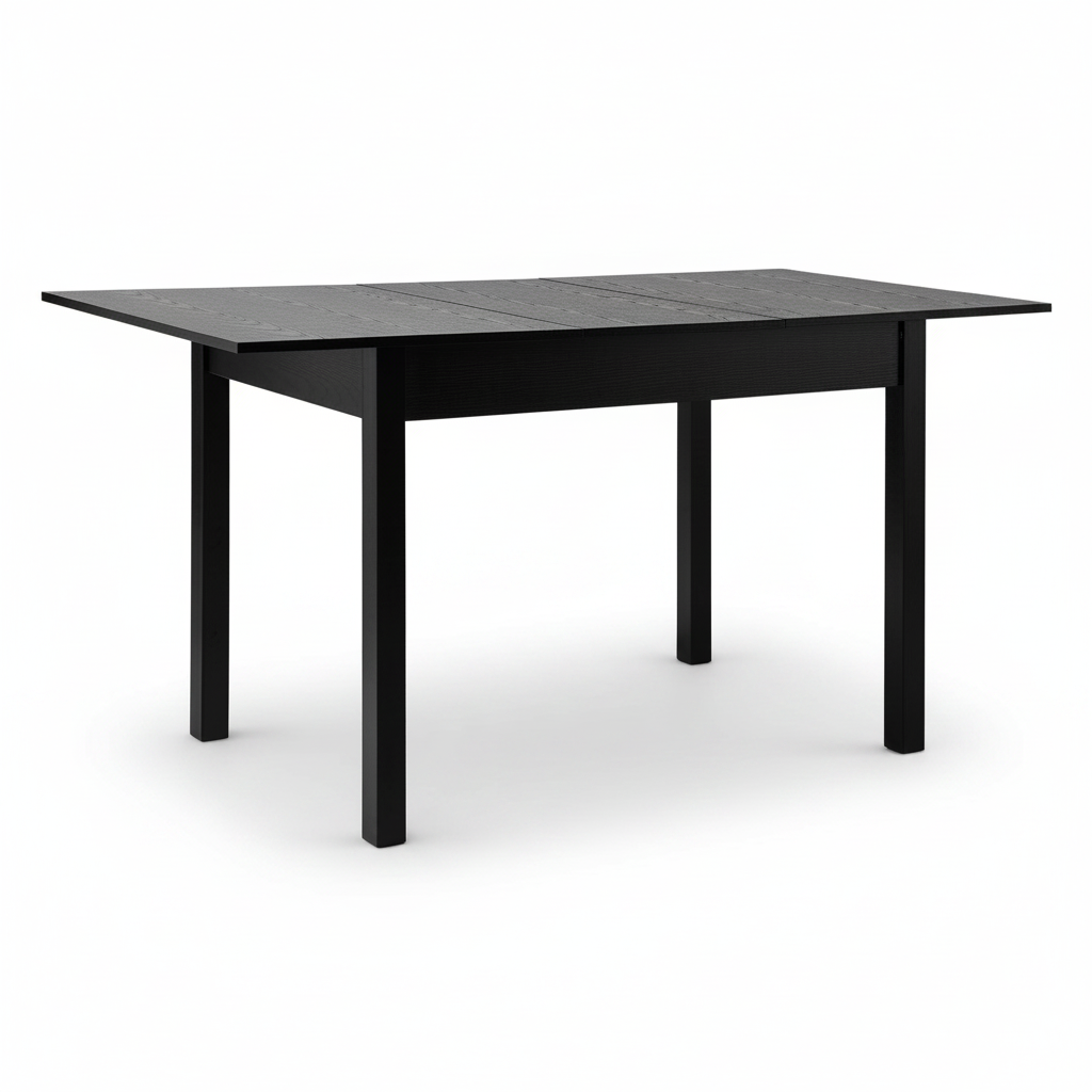 Direct Furniture Depot Oren black woodgrain extension dining table with a rectangular top on a white background