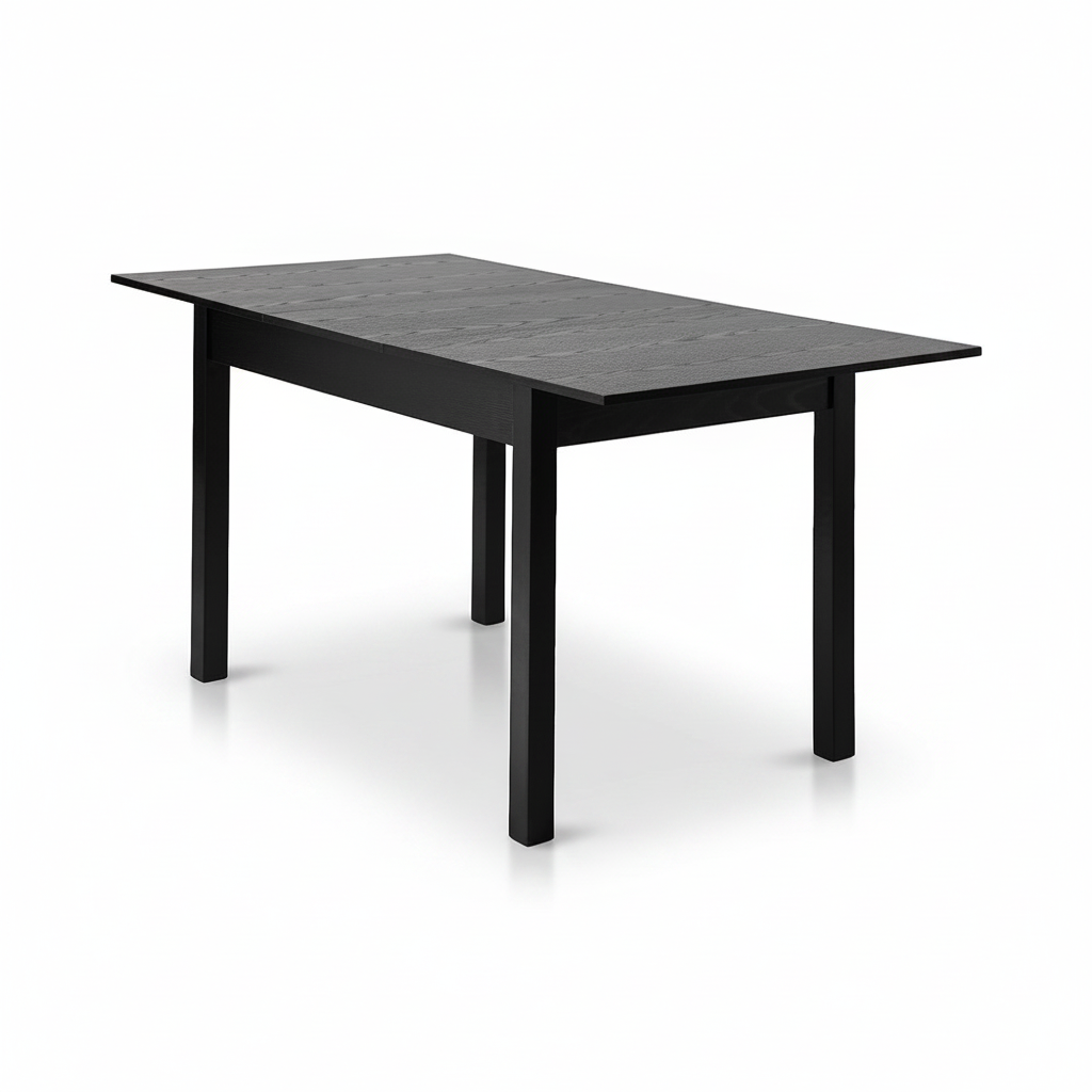 Direct Furniture Depot Oren black woodgrain extension dining table with a rectangular top on a white background.