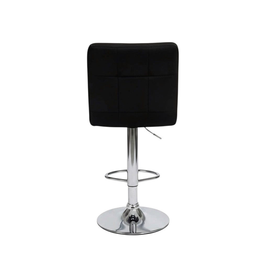Direct Furniture Depot adjustable bar stool in black faux leather with a tufted back and chrome pedestal base