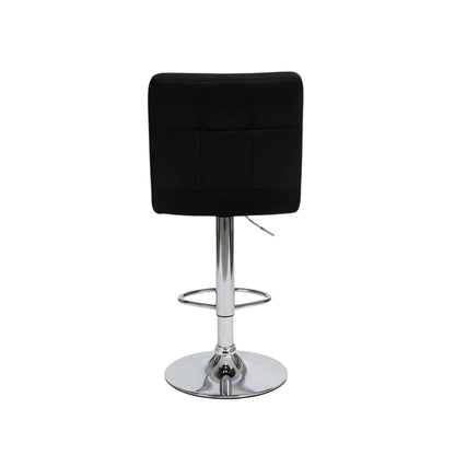 Direct Furniture Depot adjustable bar stool in black faux leather with a tufted back and chrome pedestal base