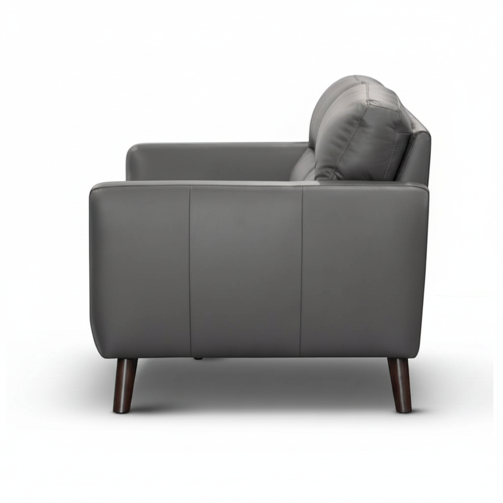 Direct Furniture Depot Celeste gunmetal grey leather lounge sofa side view with timber legs