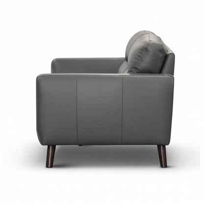 Direct Furniture Depot Celeste gunmetal grey leather lounge sofa side view with timber legs