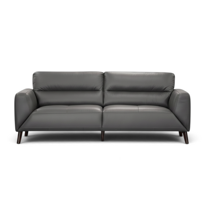 Direct Furniture Depot Celeste gunmetal grey leather 3 seater lounge with quilted seat and timber legs