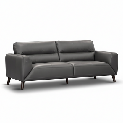 Direct Furniture Depot Celeste gunmetal grey leather 2 seater lounge with quilted seat and timber legs