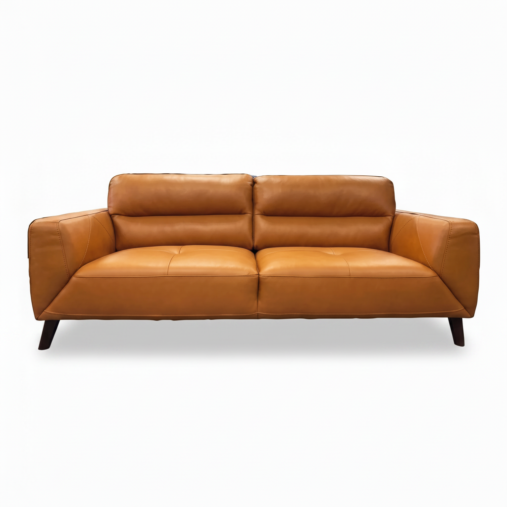 Direct Furniture Depot Celeste dark orange leather 2 seater lounge with quilted seat and lumbar support